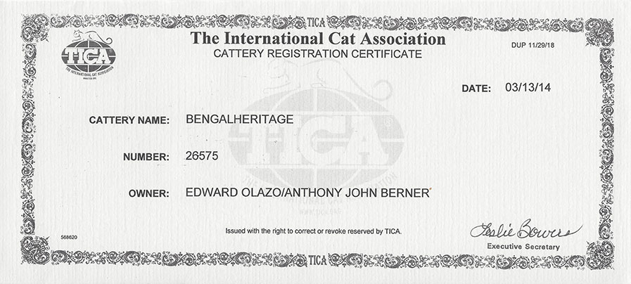 Tica shop cat registration